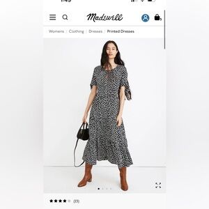 Madewell Tie-sleeve tiered midi dress in Woodcut flowers. XS
